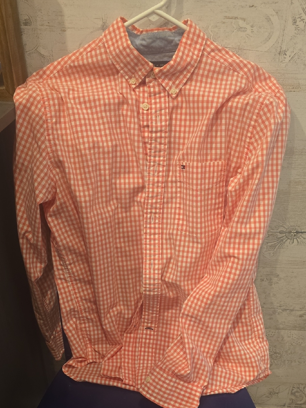 Tommy Hilfiger Orange and White Gingham Button-Down Shirt